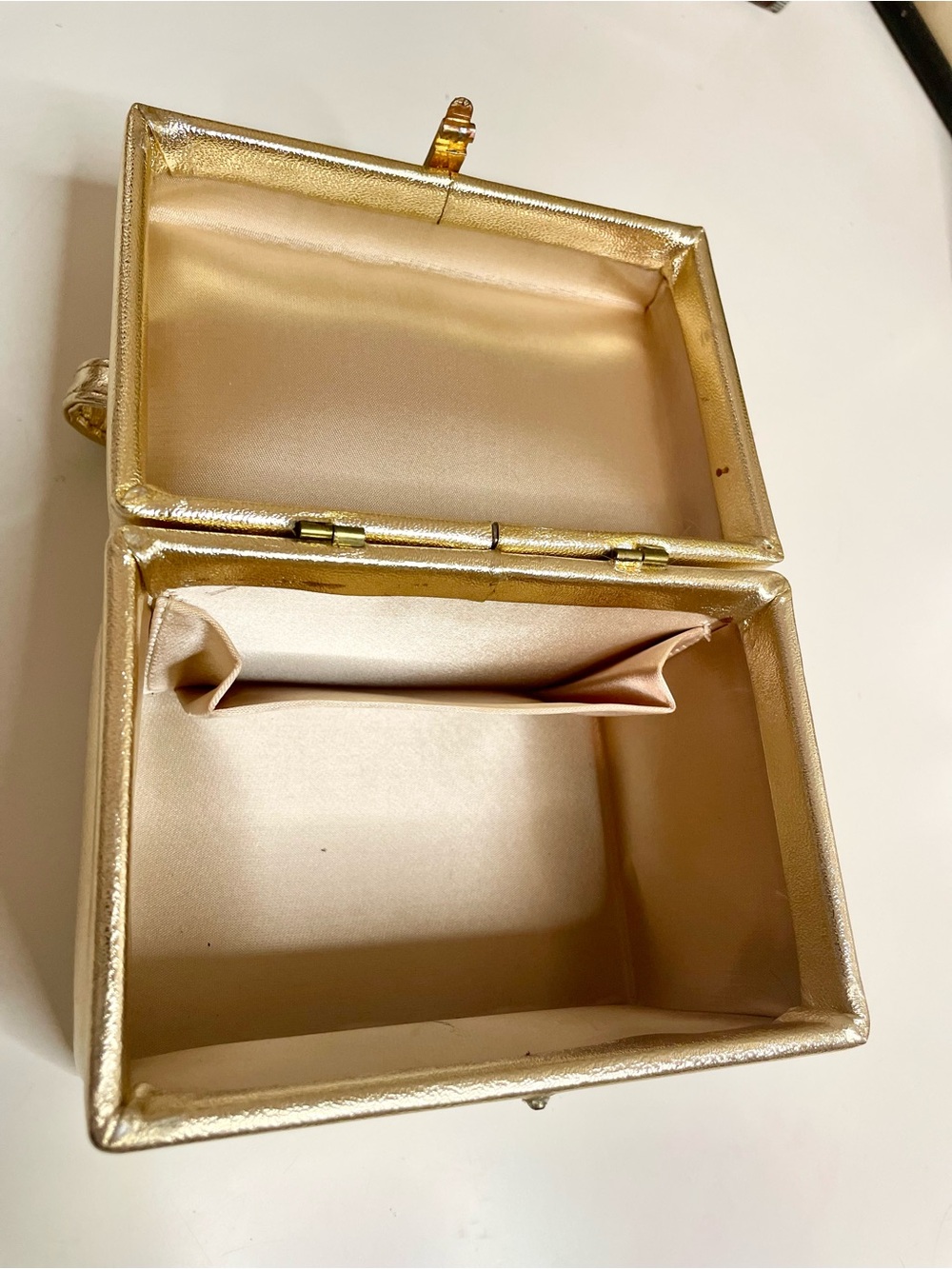 Harry Levine Metallic Gold Mini Top-Handle Box Bag - Picture 7 of 10